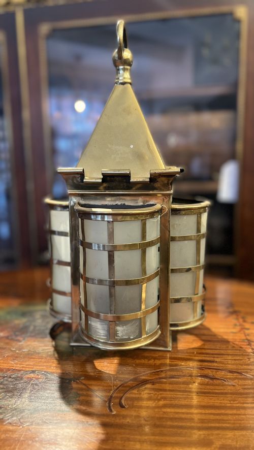Arts and Crafts Brass and Glass Lantern