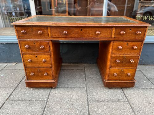 C19th Oak Pedestal Desk of Small Size