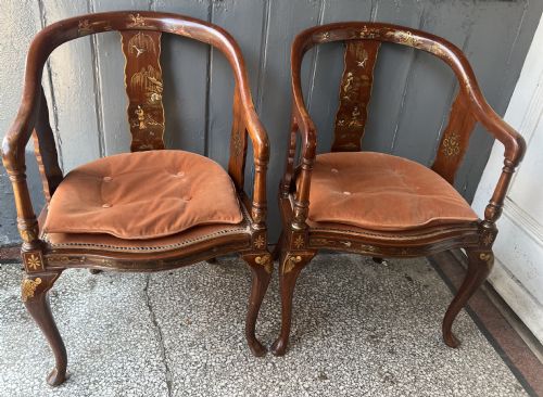Pair of Red Lacquered Chinoiserie Armchairs C1910