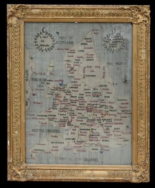 C19th Map of England Sampler by Ka Bradford of Weathers School Exeter