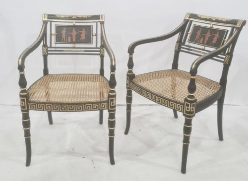 Pair of Regency Painted Ebonised Armchairs