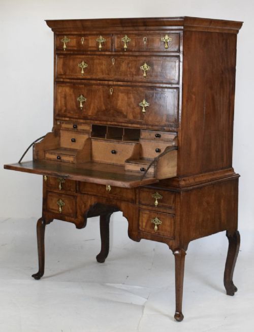 fig 1. Queen Anne walnut chest on stand with Secretaire drawer