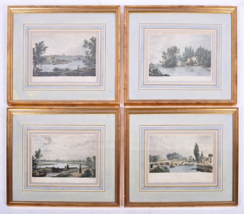 Set of Four Antique Engravings of Oxfordshire After Westall Ra Printed by Hullmandel