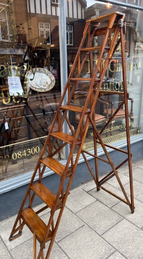 A Tall Hatherley Jones Patent Lattice Step Ladder