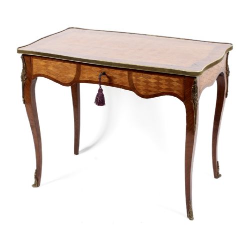 Louise XV Style Gilt Metal Mounted Inlaid Desk with Tulipwood Parquetry