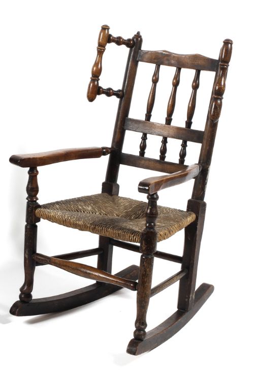 C19th Child’s Lancashire Rocking Chair with Turned Wings