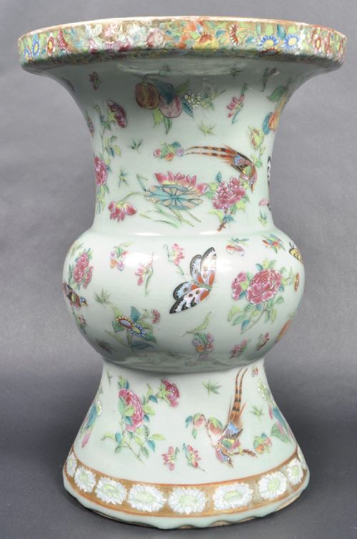 C19th Large Celadon Glazed and Decorated Vase( Damage Repaired )