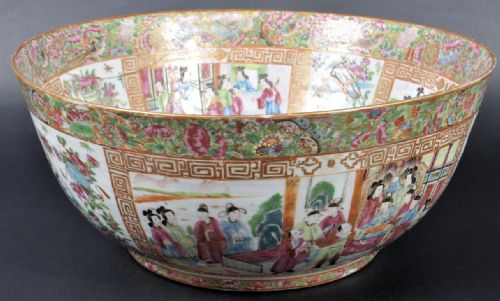 Early C19th Large Cantonese Punch Bowl ( Damaged and Riveted )