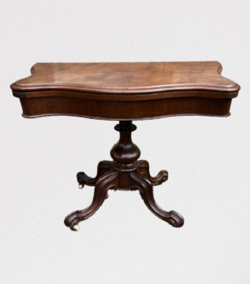 C19th Serpentine Mahogany Pedestal Card Table