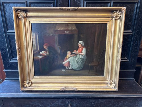 C19th Dutch Interior Oil Painting on Panel