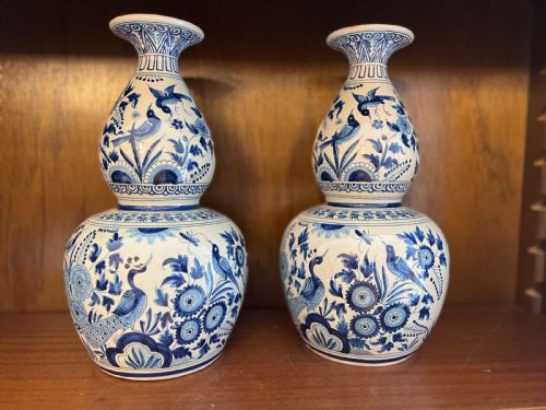 Pair of Delft Gourd Shaped Vases C1900-1910