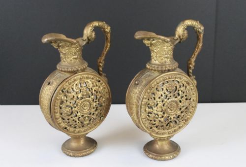 C19th Pair of Gilt Spelter Pilgrim Flasks