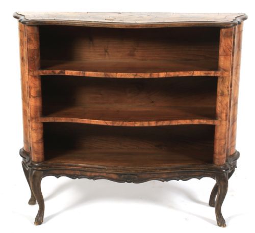 C19th Italian Walnut Serpentine Bookcase