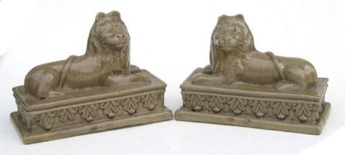 C19th Pair of Pottery Lions