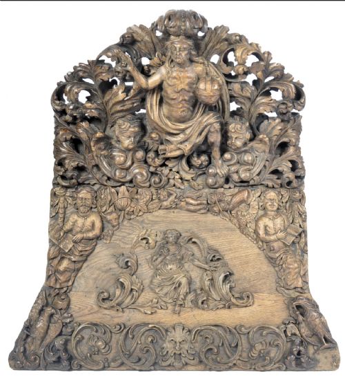 Large C17th Belgium Chestnut and Walnut Carved Cresting Rail from a Confessional Chair