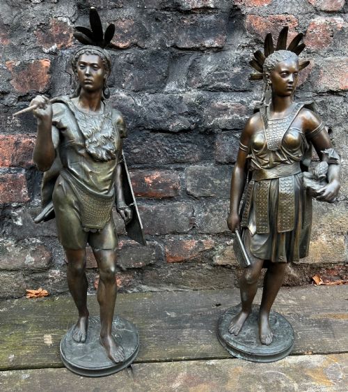 Pair of Spelter Native South American Indians by Jean Jules B Salmson ( 1823-1902 )