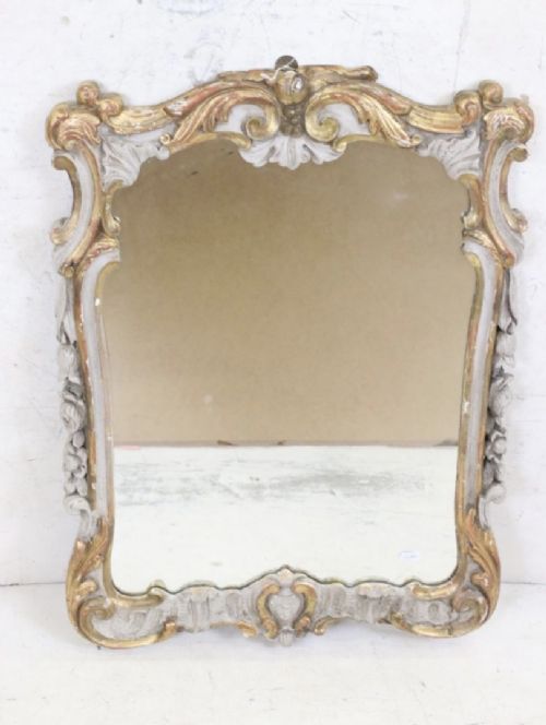 Carved Wood Rococo Painted and Parcel Gilt Italian Mirror