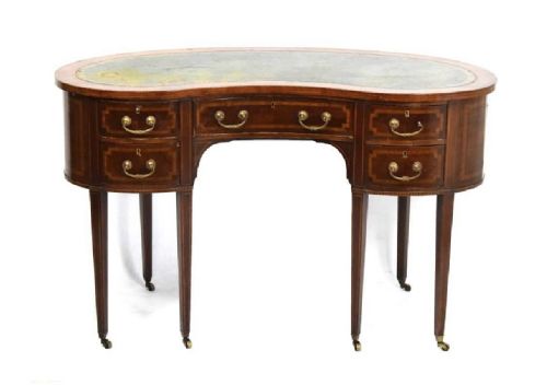 Edwardian Inlaid Mahogany Kidney-shaped  Desk