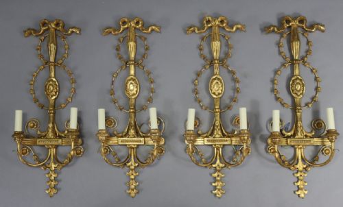 Set of Classical Adams Style Giltwood and Gilt Metal Wall Lights
