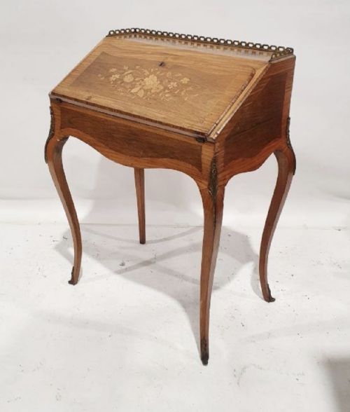 C19th King Wood and Marquetry Inlaid Bureau De Dame