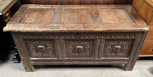 C17th Oak Three Panel Carved Coffer