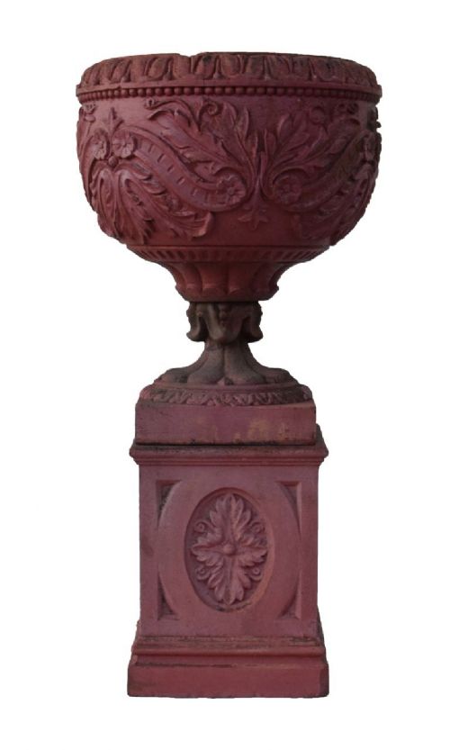 Late Victorian/ Edwardian Terracotta Urn on Pedestal