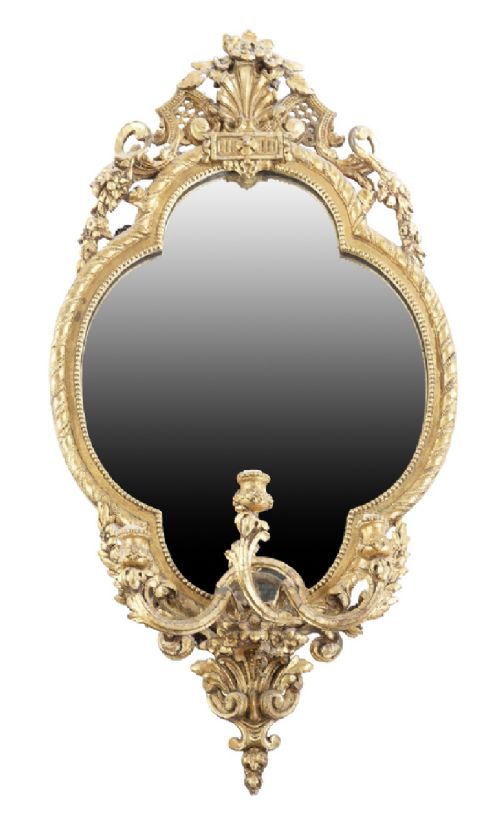 A Victorian Carved Wood and Gilt Gesso Lobed Oval Girandole
