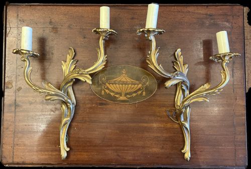 Pair of Rococo Wall Lights in Brass
