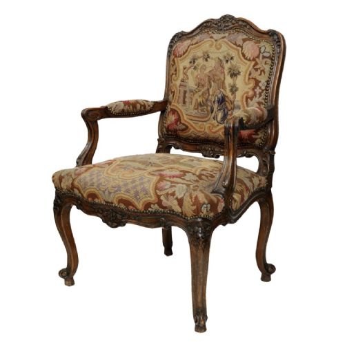 C19th French Open Armchair with Petit Point Tapestry