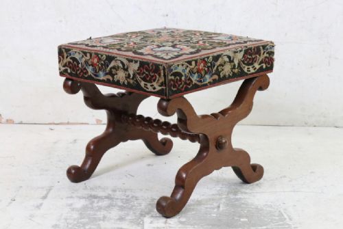 C19th Mahogany X Framed Dressing Stool