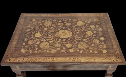 fig 1. C19th Dutch marquetry table with x framed stretcher