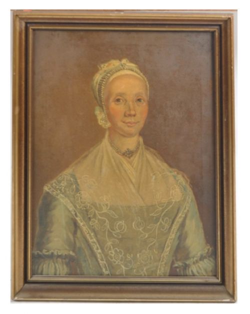 Oil on Board Portrait of Antje Hinrichs Mrs Eh Everdes Born 1750 Painted 1789, Copied in 1936 by G Warring Emdel