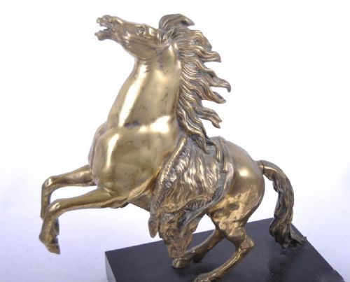 Large Rearing Brass Horse on Large Marble Base