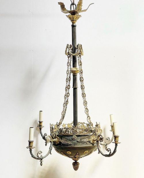 Regency Empire Bronze and Ormolu Large Ceiling Light