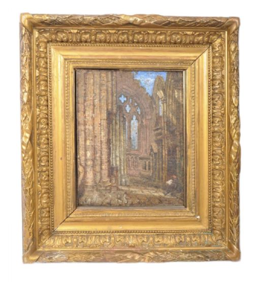 C19th Oil Painting on Canvas Covered Card