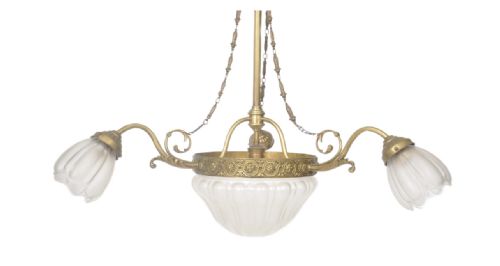 A Large Edwardian Three Branch Electrolier Ceiling Light