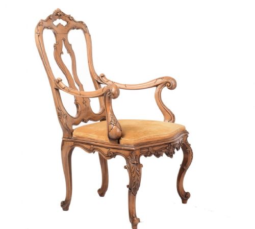 C 18th Style Venetian Carved Walnut Open Armchair