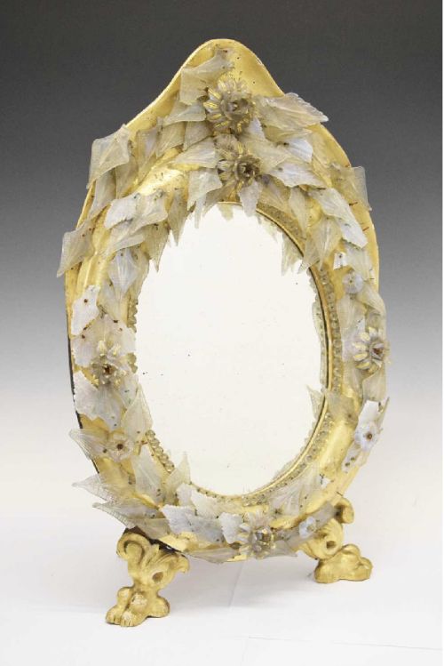 C19th Venetian Murano Glass Giltwood Dressing Mirror