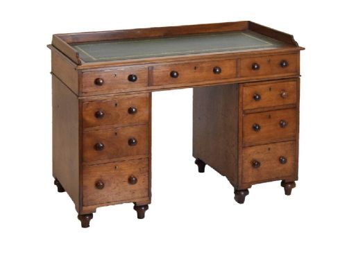 C19th Campaign Twin Pedestal Nine Drawer Desk