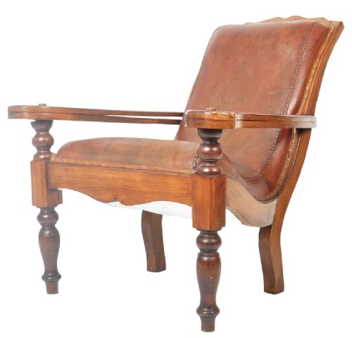 Edwardian Colonial Leather Seated Plantation Chair