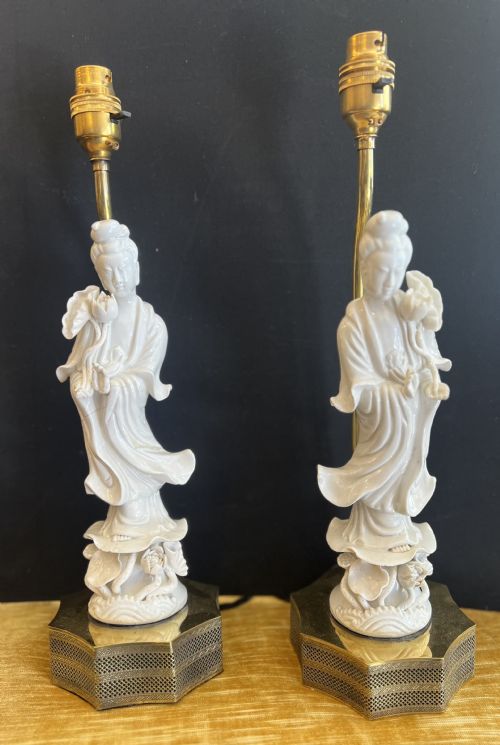 A Pair of Blanc De Chine Chinese Table Lamps