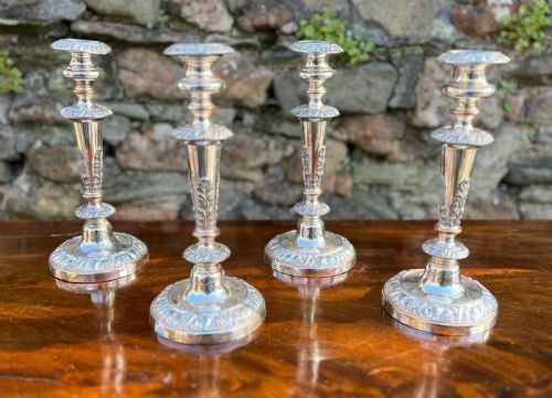C19th Set of Four Sheffield Plated Candlesticks