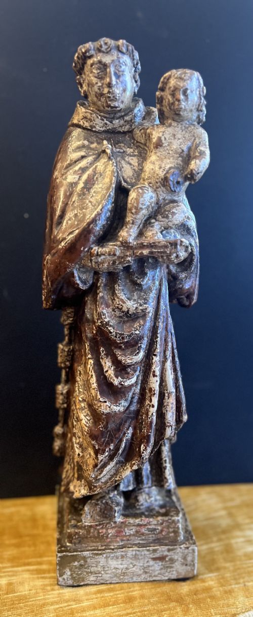 C18th Carved Polychrome Figure of St Anthony of Lisbon