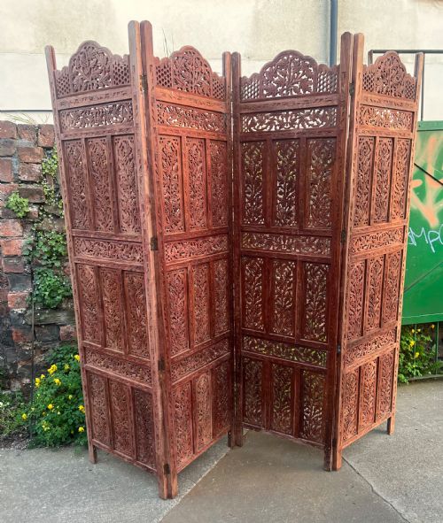 Carved Wooden Four Fold Screen