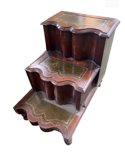 A Serpentine Fronted Three Stepped Mahogany Library Steps
