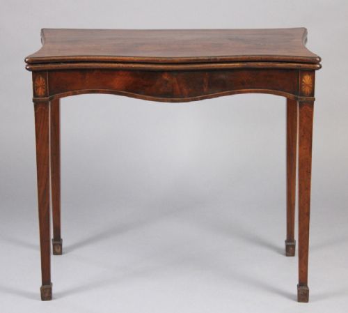 Georgian Mahogany Inlaid Serpentine Front Card Table