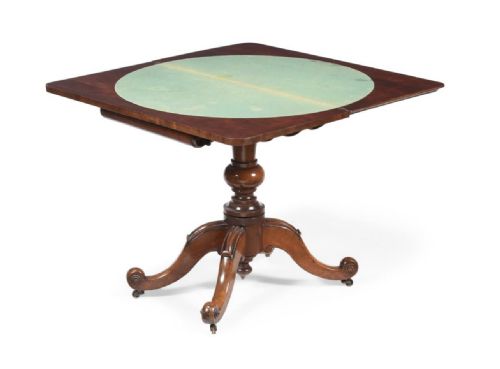 C19TH MAHOGANY TEA TABLE WITH FOUR SWEPT LEGS AND CARVED DETAILING - ADDITIONAL PHOTO 1