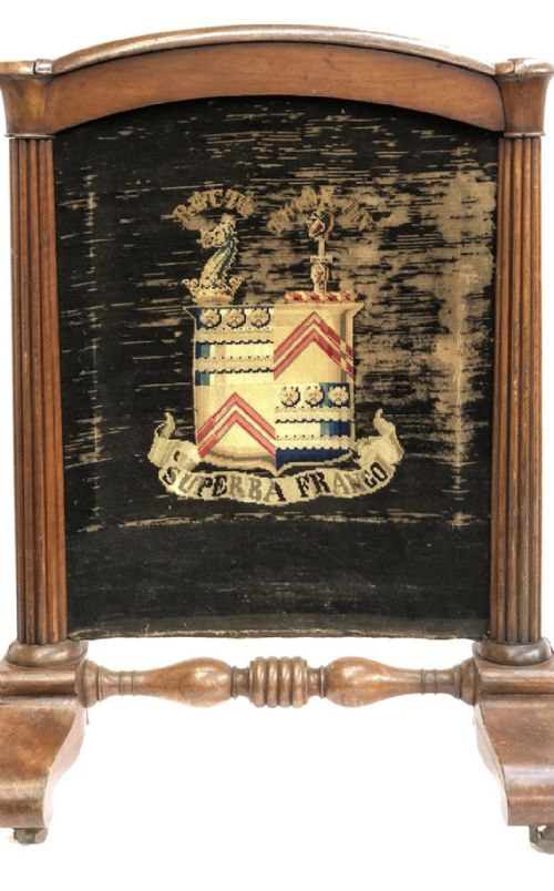 A C19TH MAHOGANY FIRESCREEN DEPICTING THE CLAN MACLELLAN COAT OF ARMS - ADDITIONAL PHOTO 1