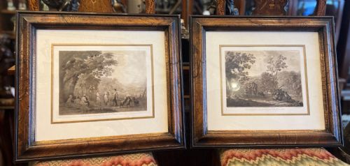 A Pair of Sepia Stipple Engravings After Claude Lorrain