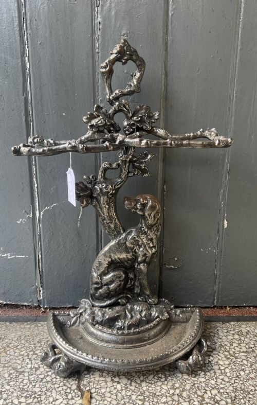 Antique Cast Iron Stick Stand with Sitting Dog